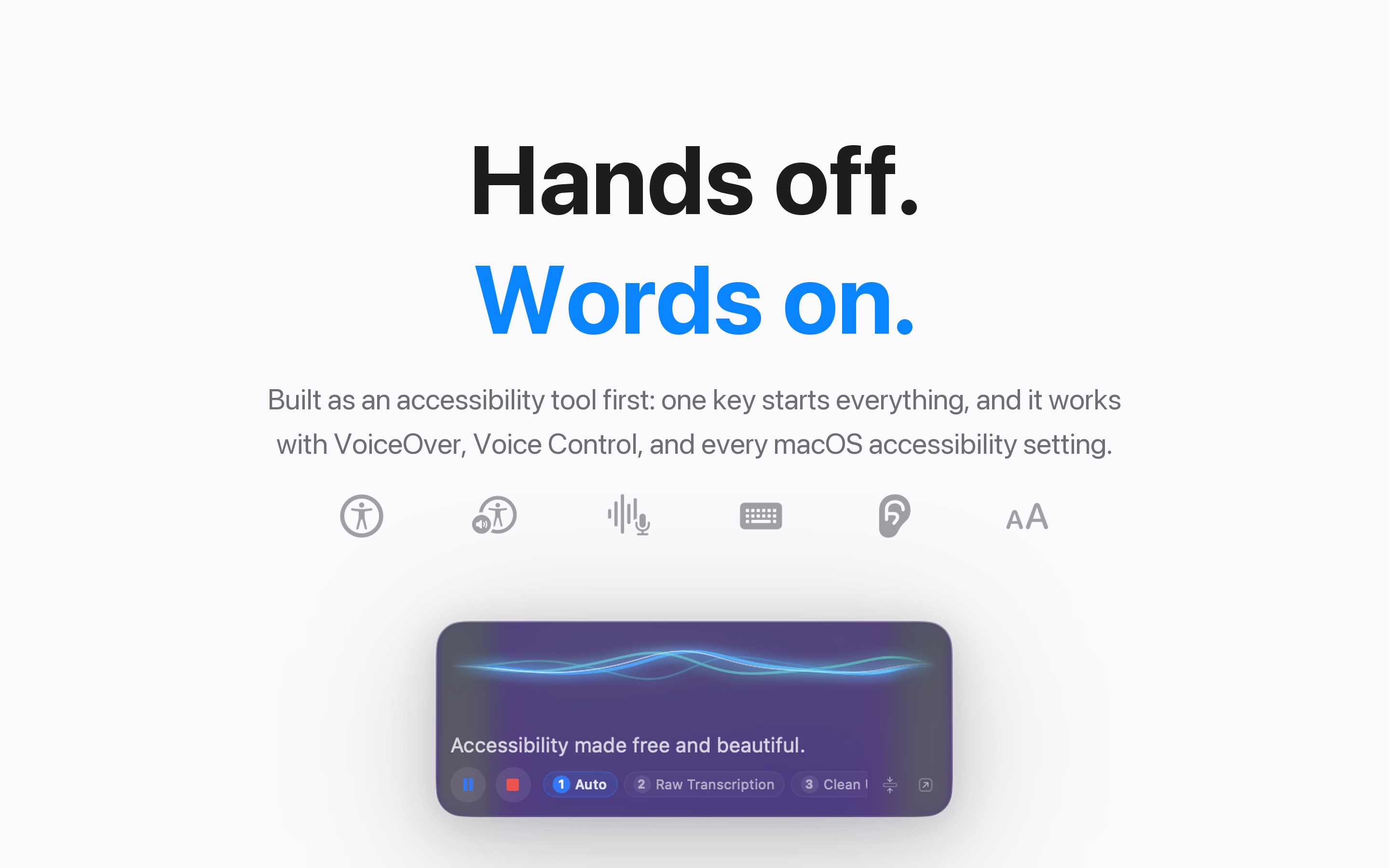 YapToText accessibility: one key starts everything and it works with VoiceOver and Voice Control